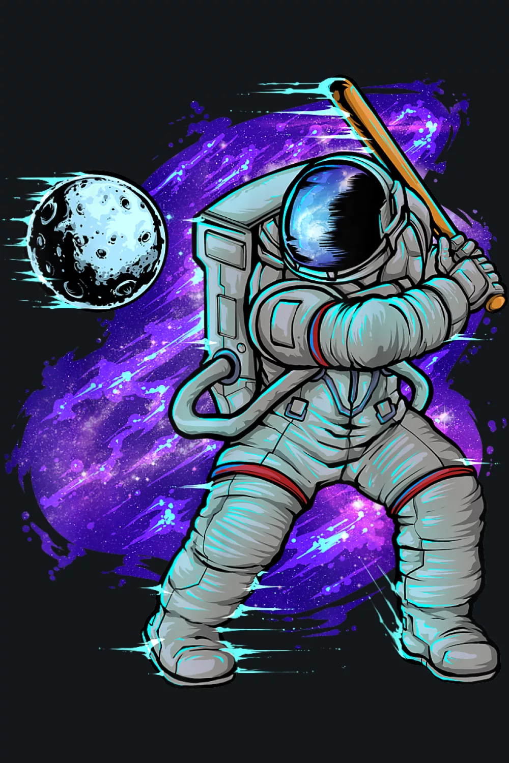 Astronaut Baseball Shirts Action batter in deep space with bright purple glow