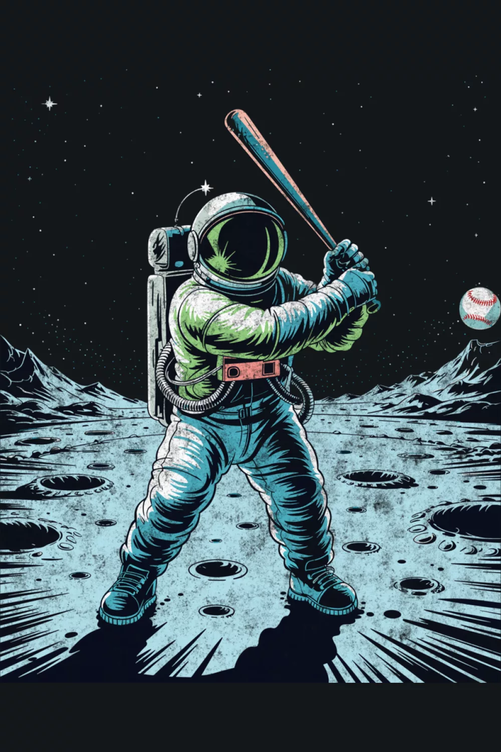 Astronaut baseball player tee for coach or dad fans with sporty space theme.