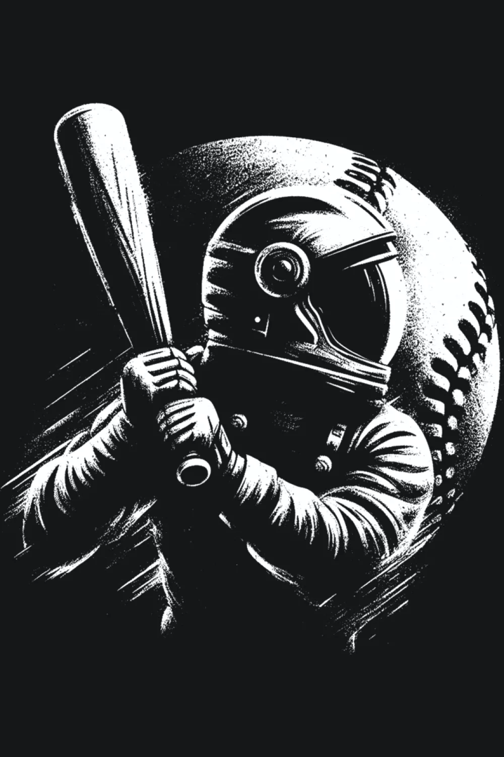 Vintage astronaut baseball player graphic for sports lovers with a retro worn in feel.