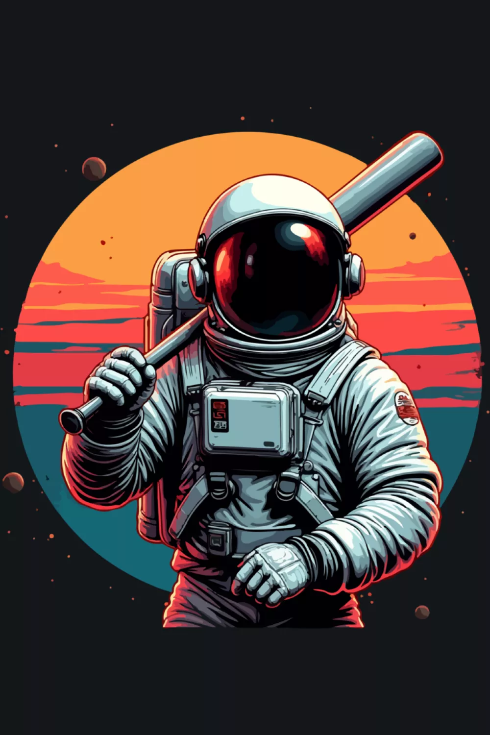 Astronaut baseball space lover graphic with bold space sports identity for fans.