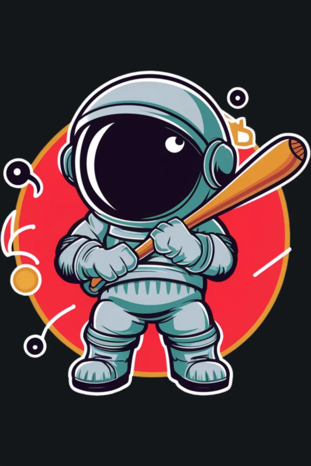 Funny astronaut playing baseball spaceball sensation theme with playful sci fi humor.