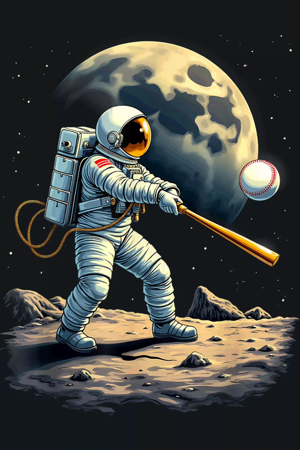 Moon rising near a composed hitter with gentle glow across the suit