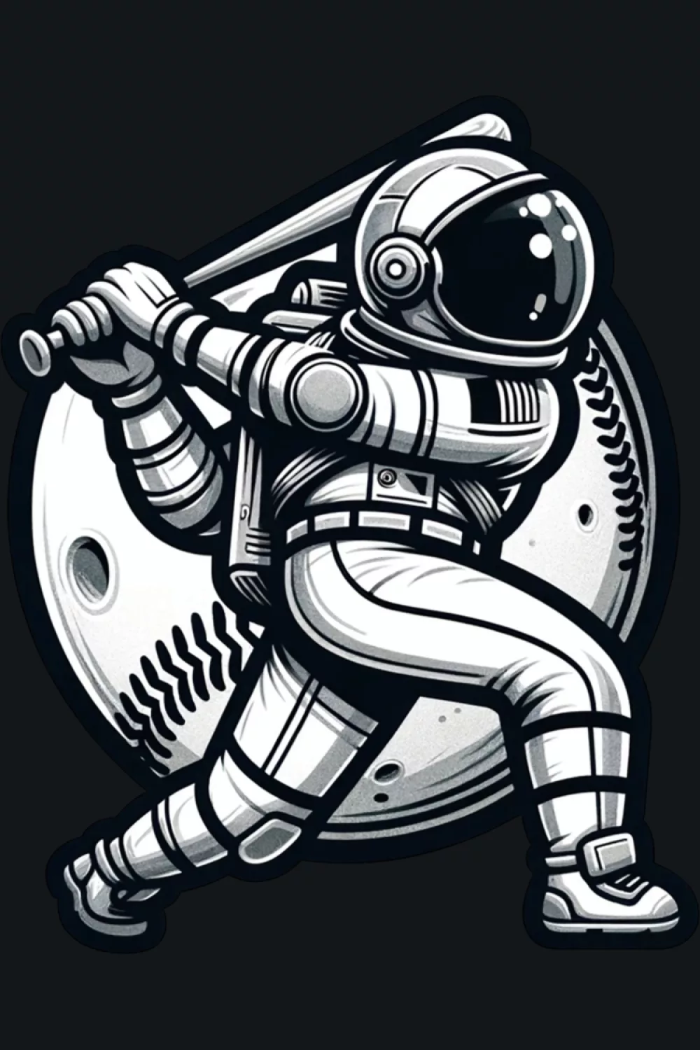 Astronaut playing baseball in space for coach, player, men and kids with sporty graphic style.