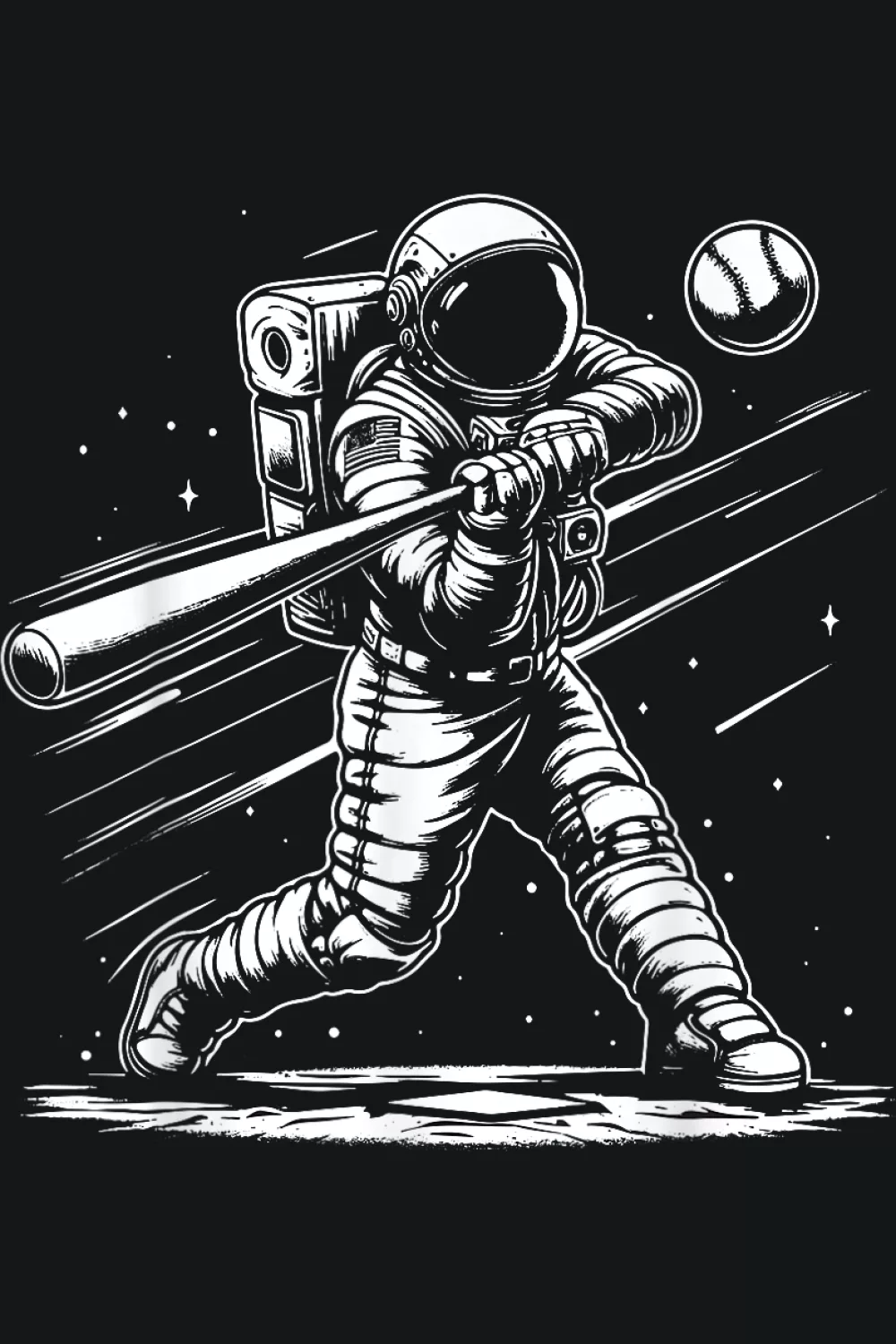 Monochrome swing study with bright ball and star flecks in the background