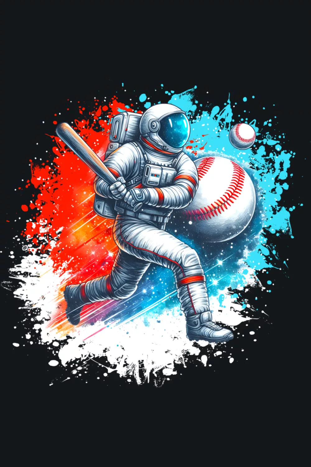 Kids astronaut playing baseball in space theme for boys and girls, playful youth friendly look.