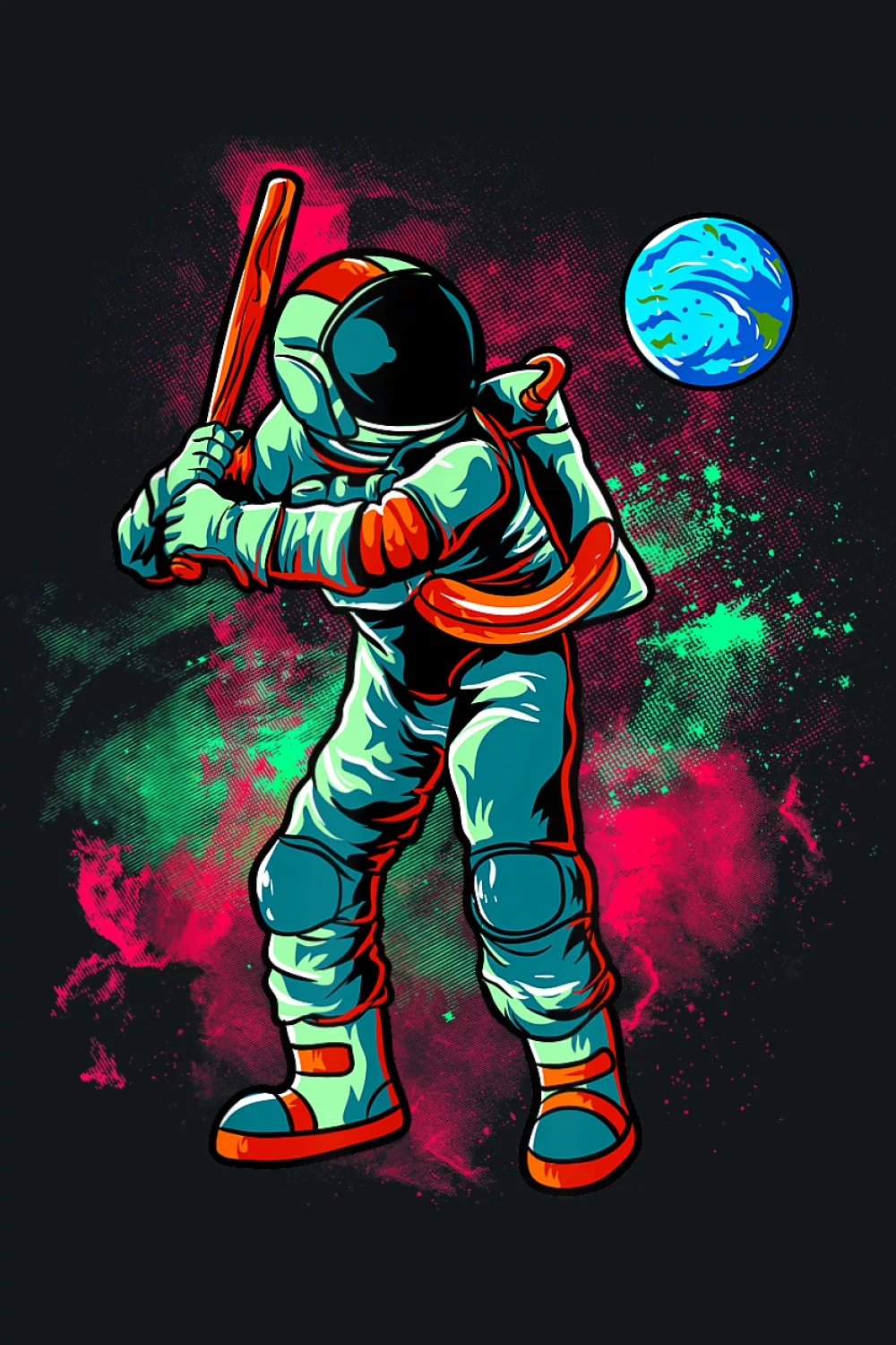 Earth rises behind a hitter who prepares to drive the ball