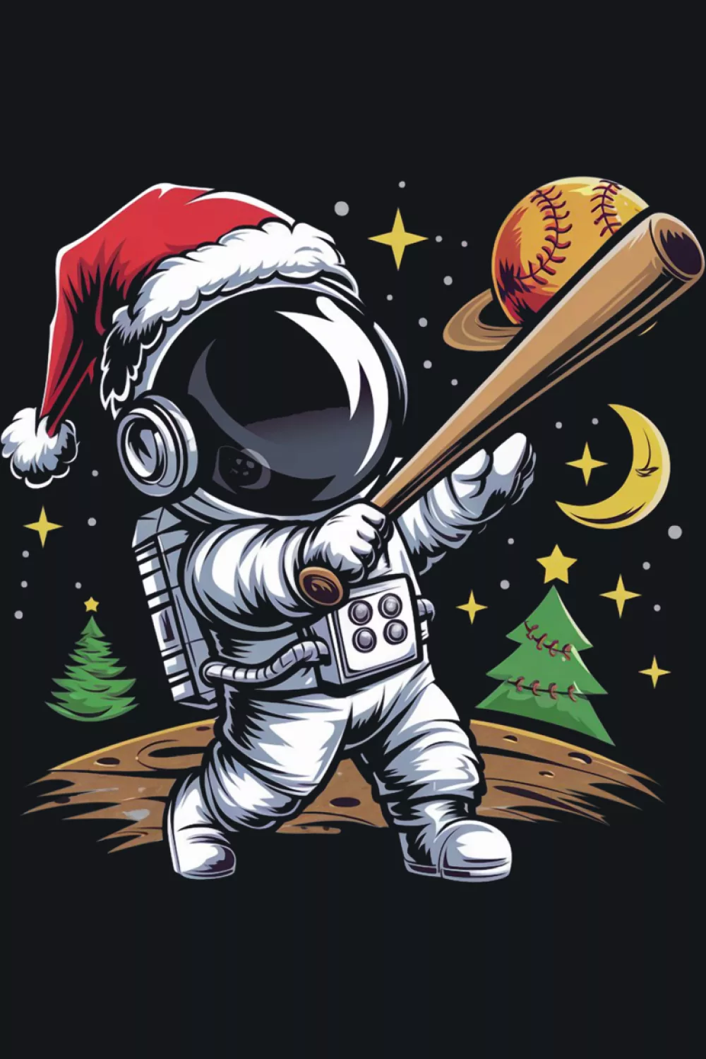 Astronaut santa hat baseball player theme for Christmas season and winter baseball gifts.
