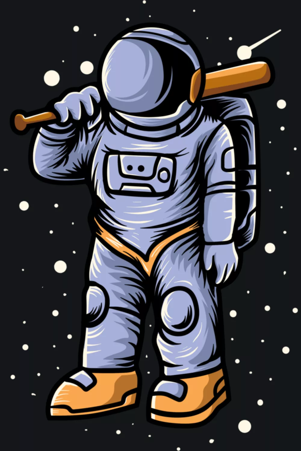 Astronaut spaceman baseball graphic with simple bold layout for everyday fan wear.