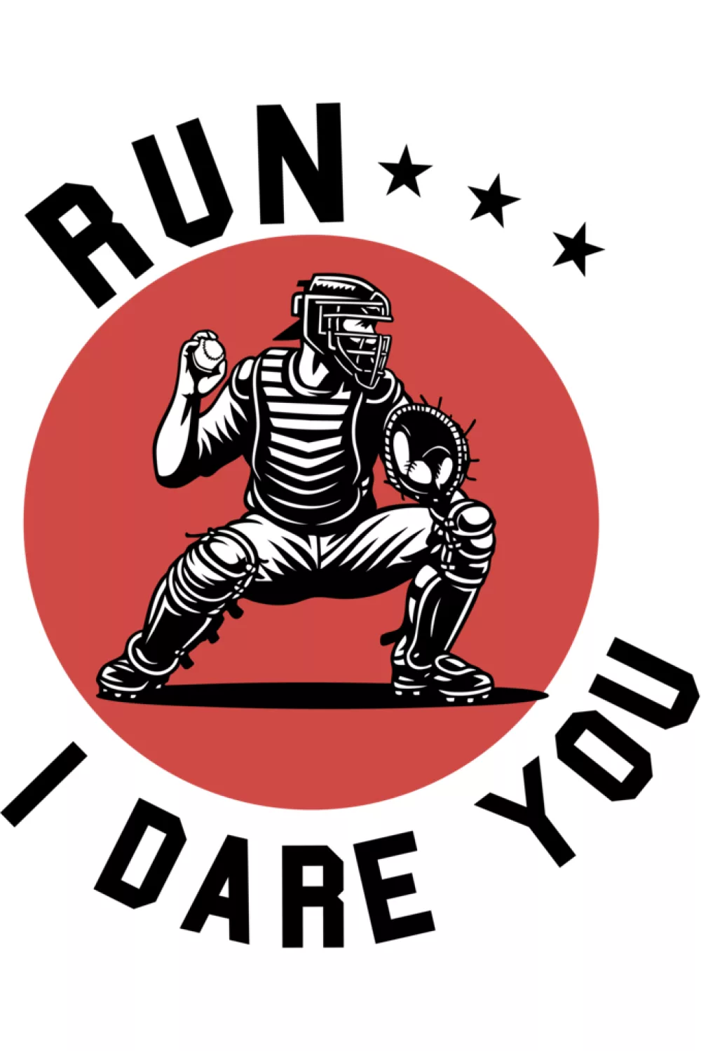 Strong catcher frame with pitcher figure and stacked text