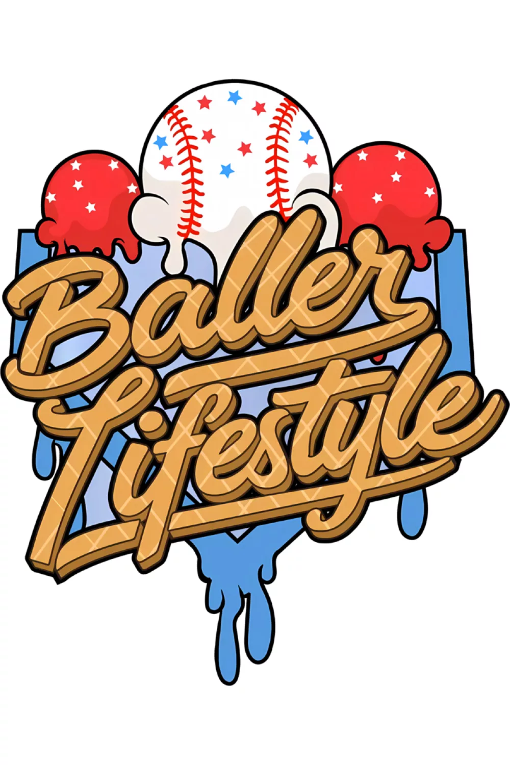 Midnight baseball lifestyle drip graphic with crossed bats behind the ball for youth fans