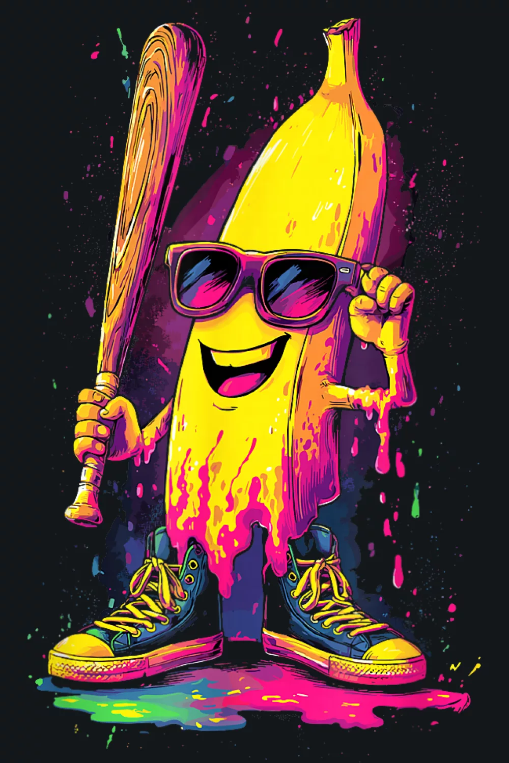 Neon drips around banana athlete