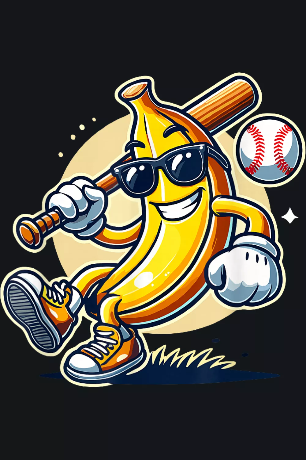 Banana playing baseball in action