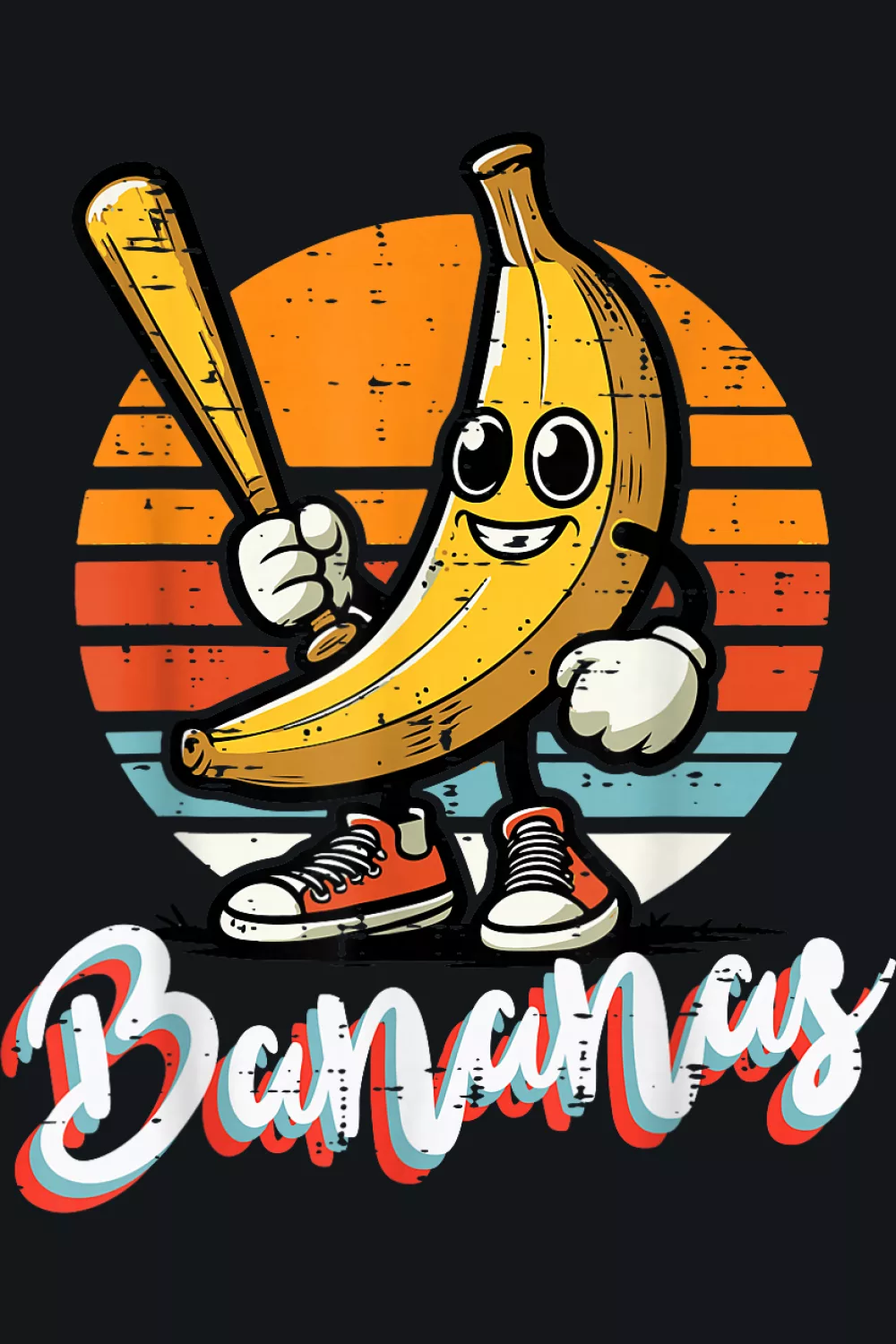 Retro sunset banana baseball badge