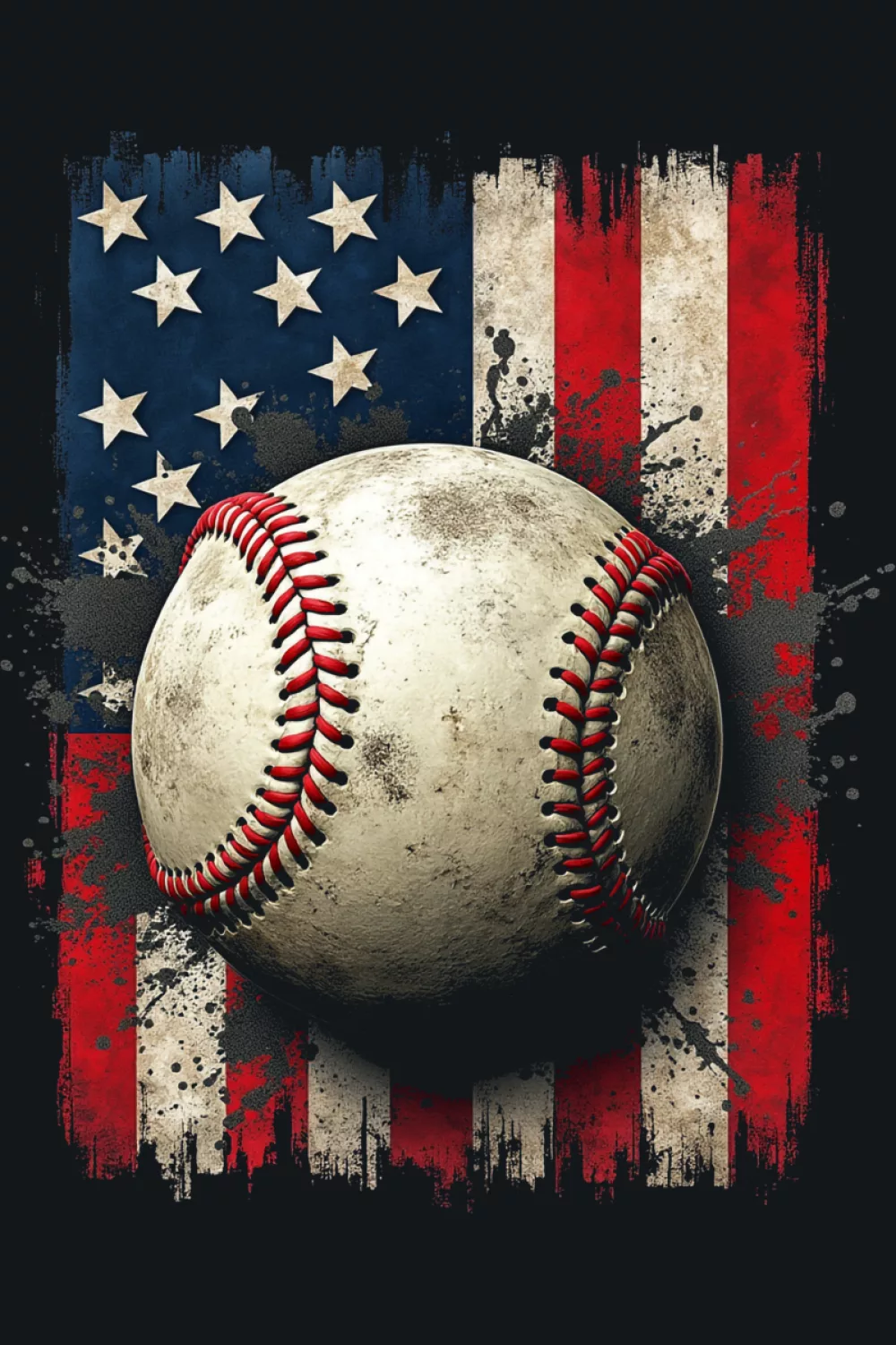 Vintage flag field with centered baseball and soft glow