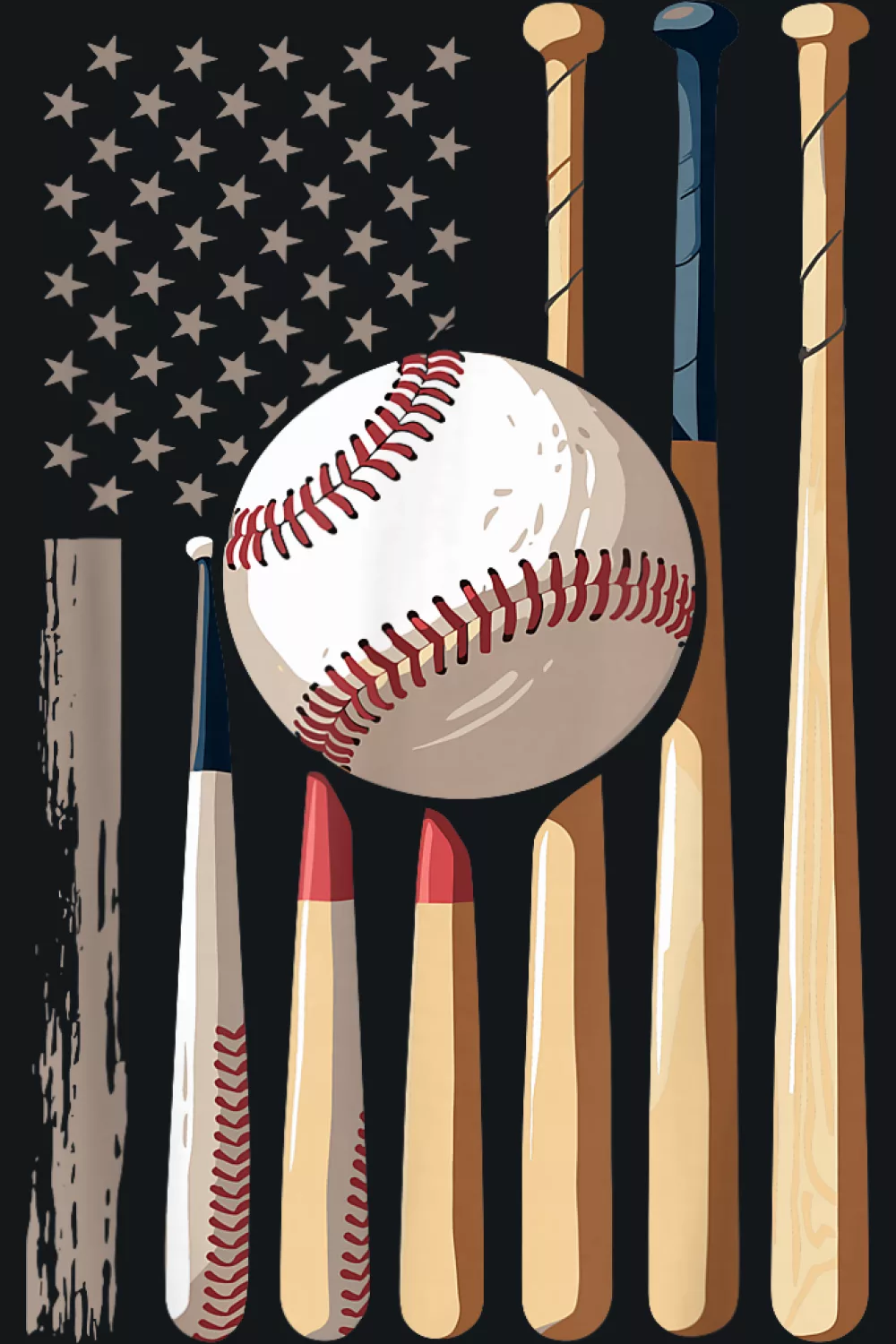 American Flag Baseball Shirts crest with classic bat stack