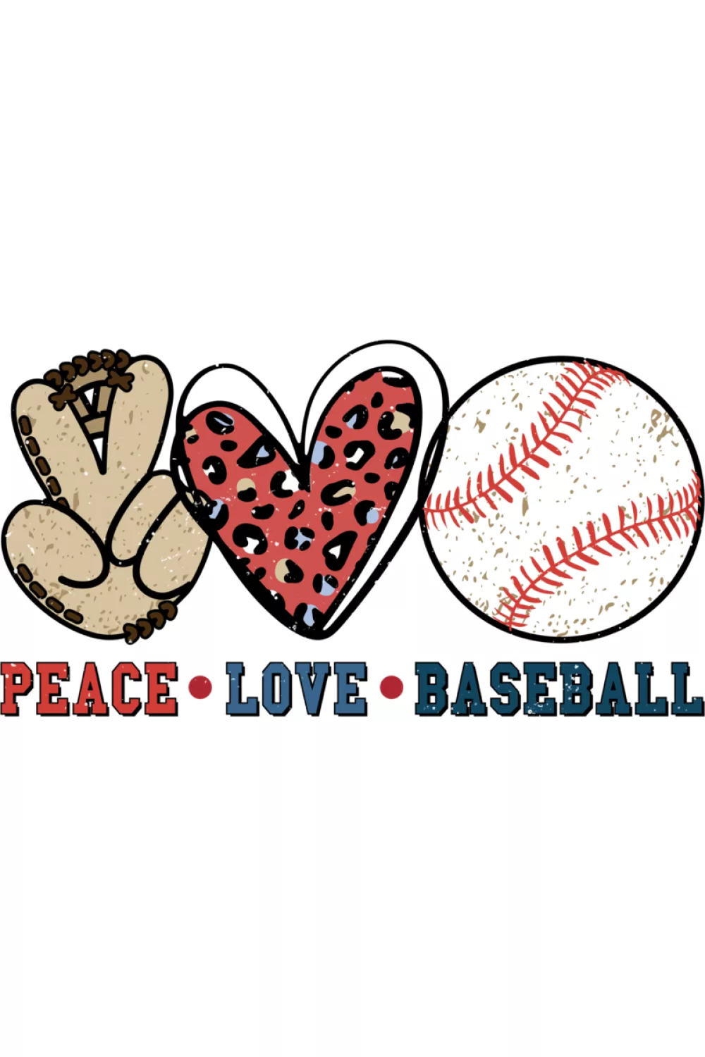 Bold block letter peace love baseball design