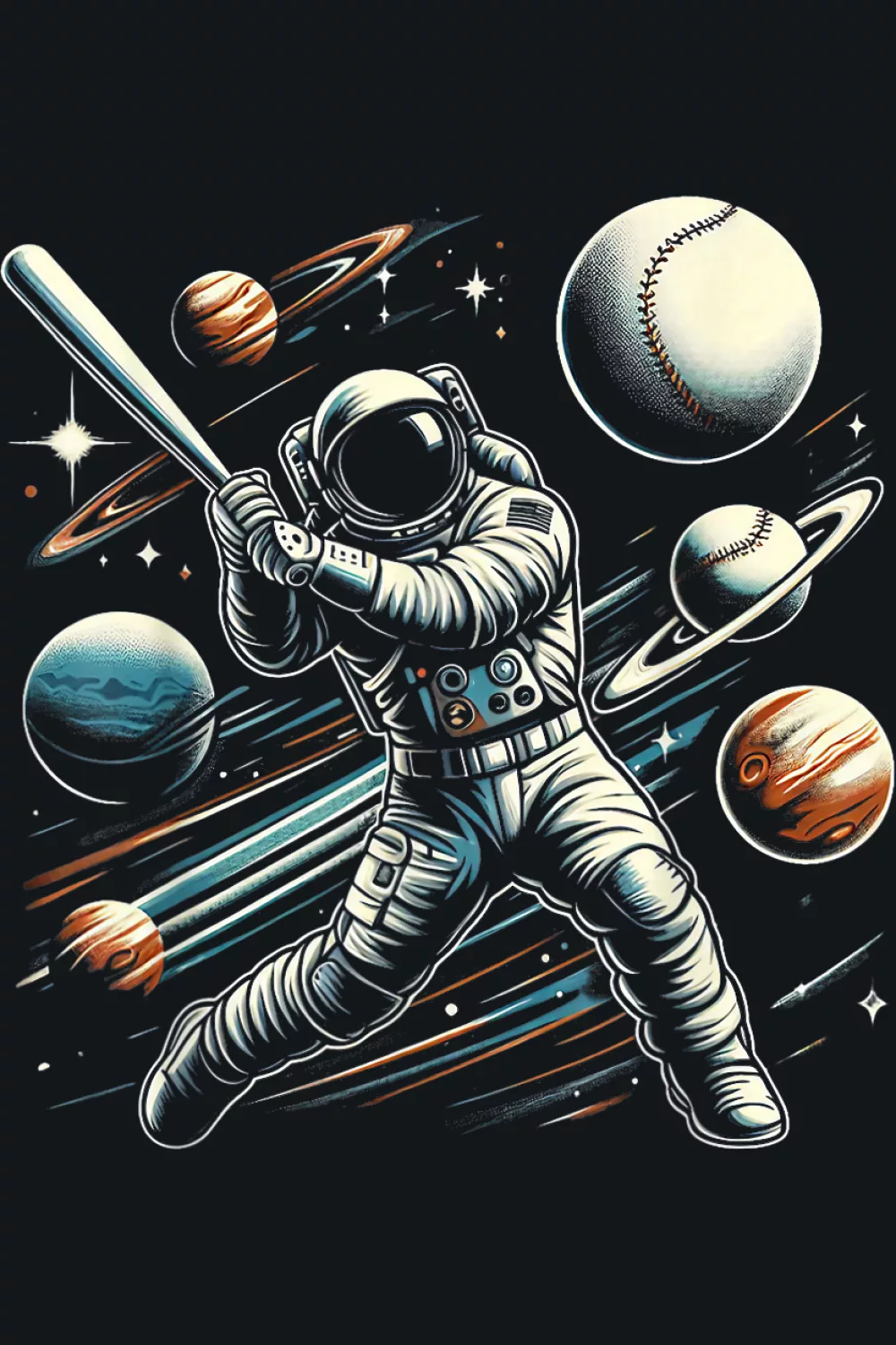 Monochrome suit study with orbiting spheres and a confident grip on the bat