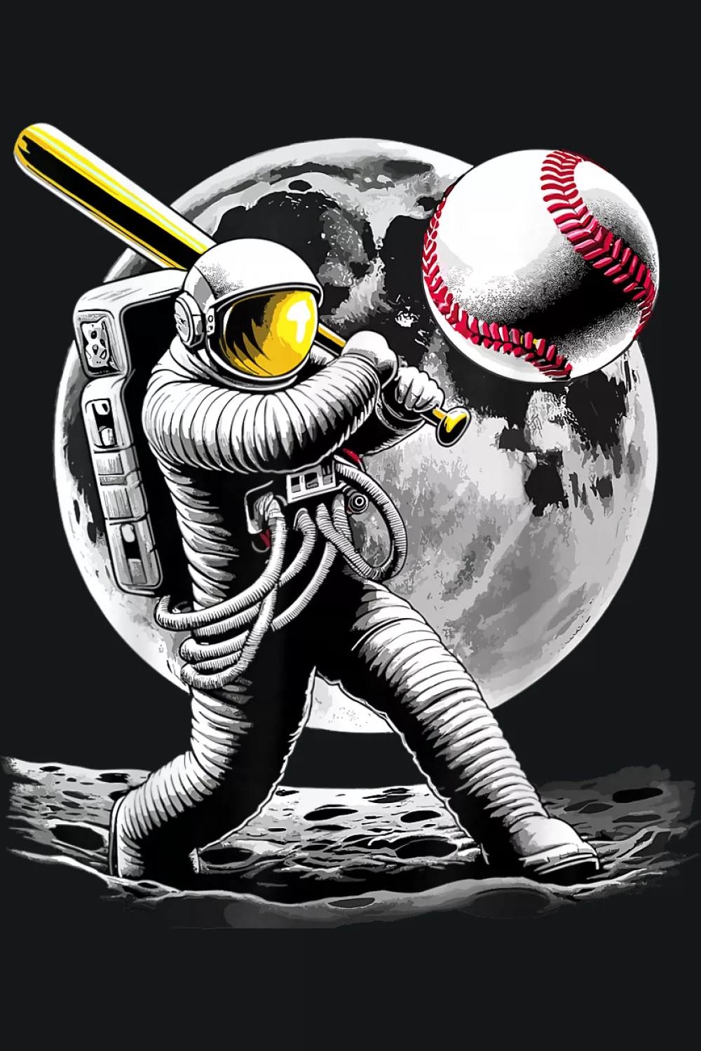 Oversized ball with a playful swing near a cratered moon