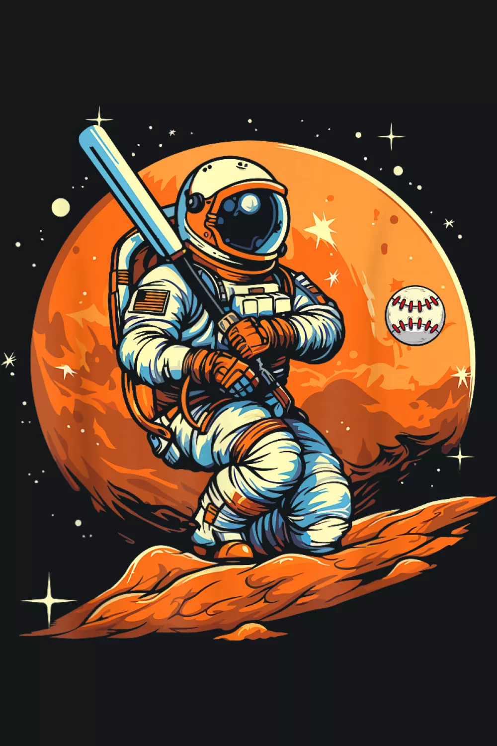 Orange lunar sky with a ready stance and rocky ground setting the stage
