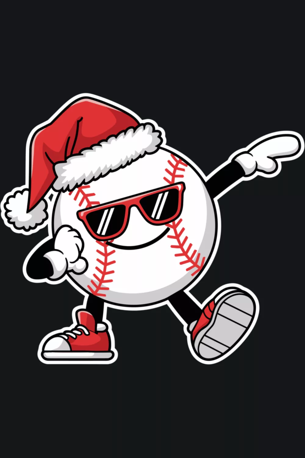 Baseball mascot wearing Santa hat and doing a bold dab move
