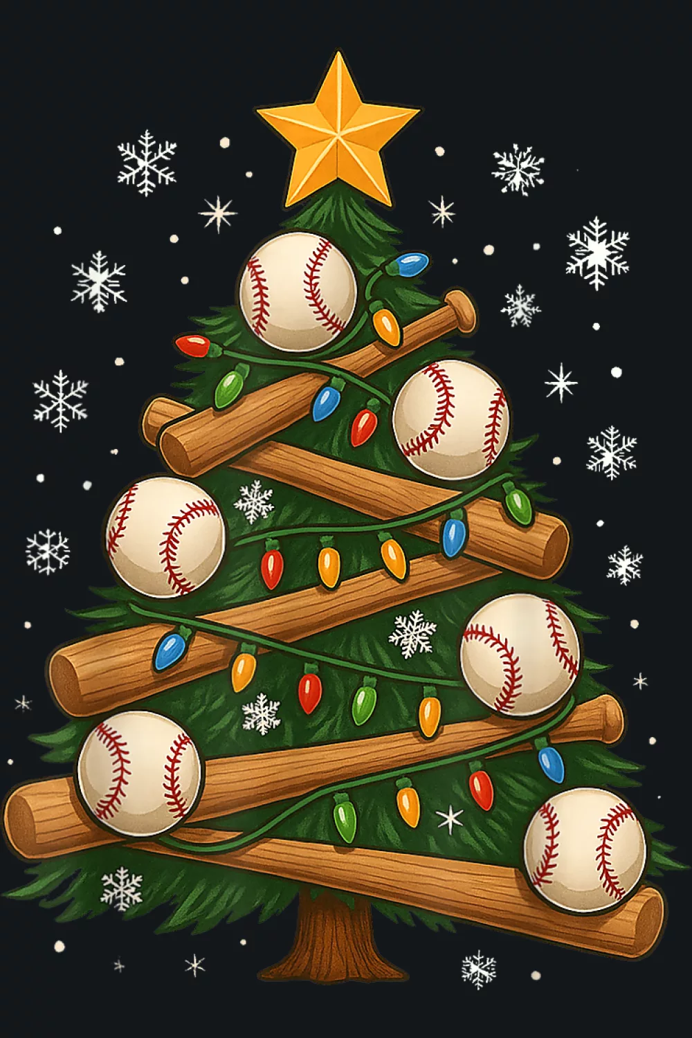 Tree built from crossed bats and glowing lights.