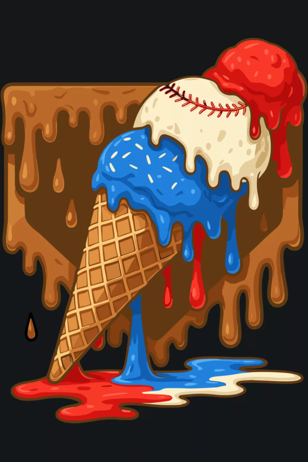 red white and blue dripping baseball bat ice cream cone for july baseball fans