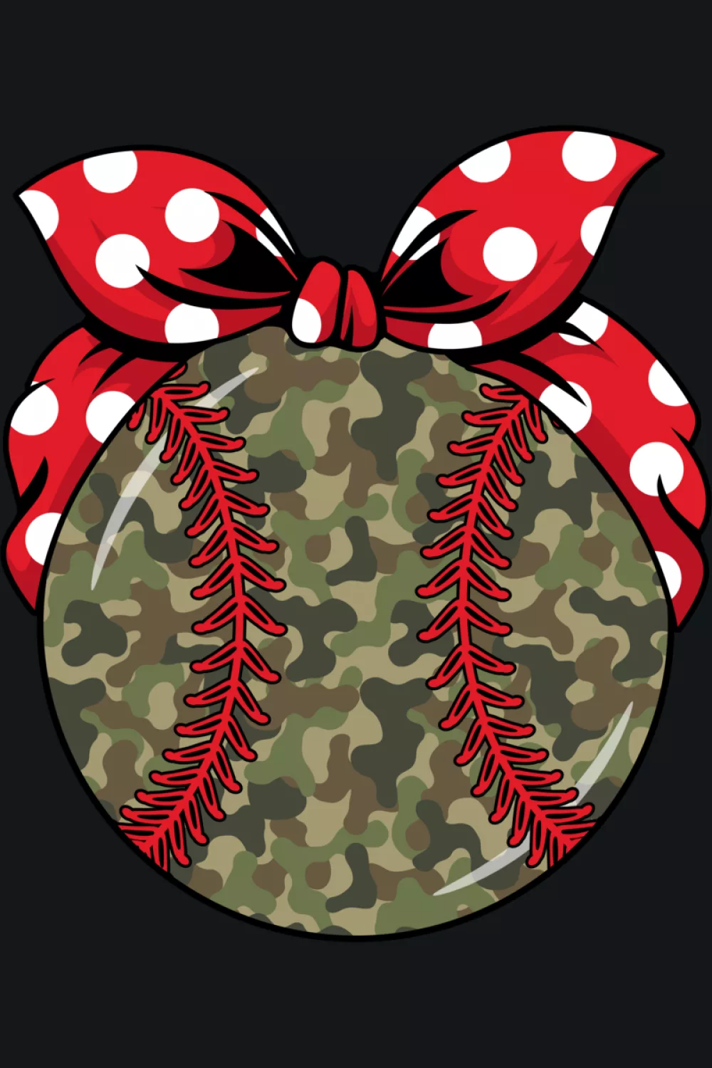Camo baseball circle with large bow accent at the top