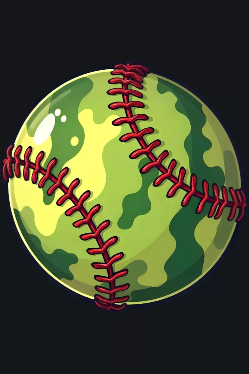 Green and yellow camo baseball with bright outer glow