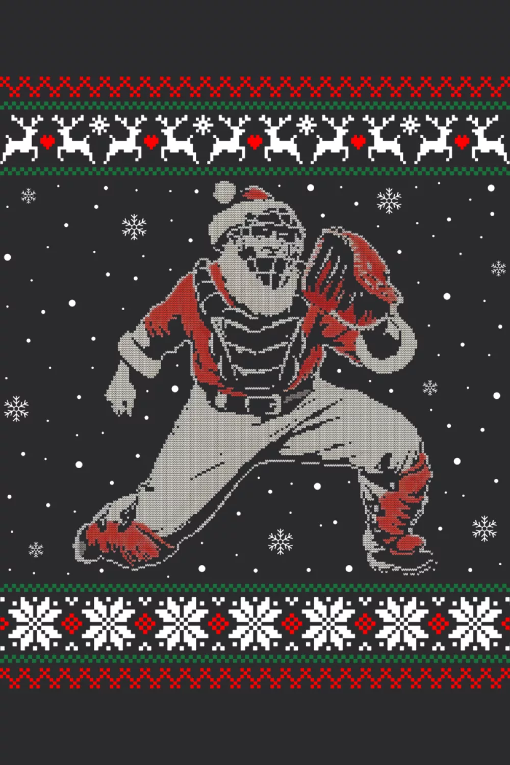 Baseball catcher Christmas ugly sweater player