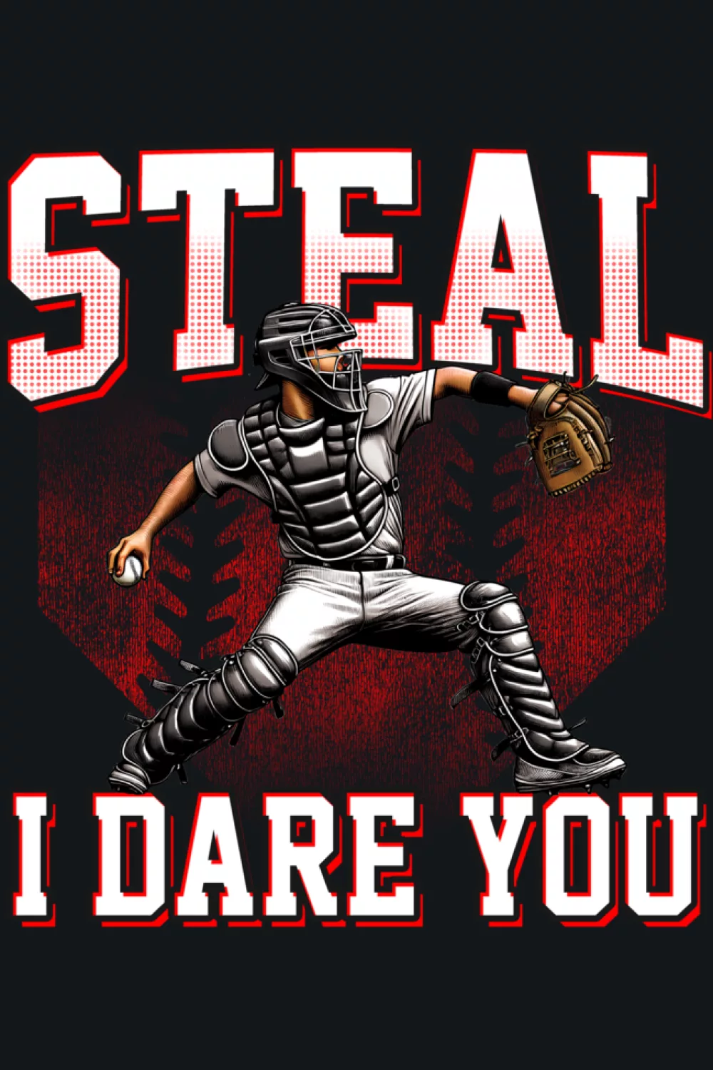 Graphic catcher framed by bright stripes with strong attitude text