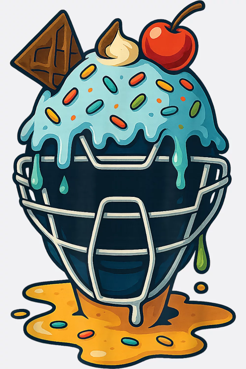 Catcher mask topped with sprinkles and cherries