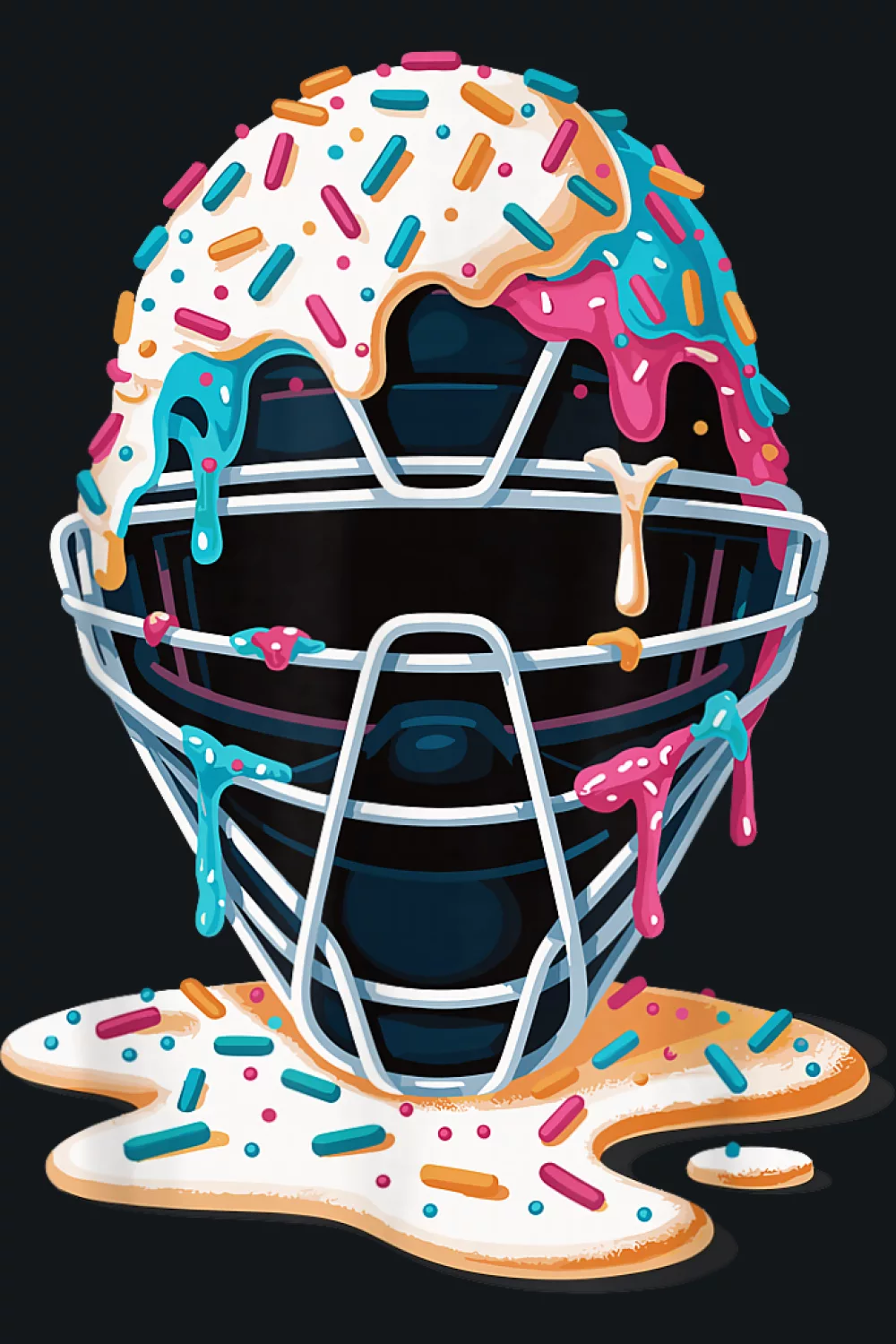 Teal and pink drips over catcher mask