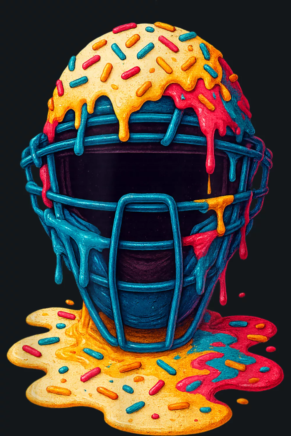 Navy helmet on orange waffle base with drips