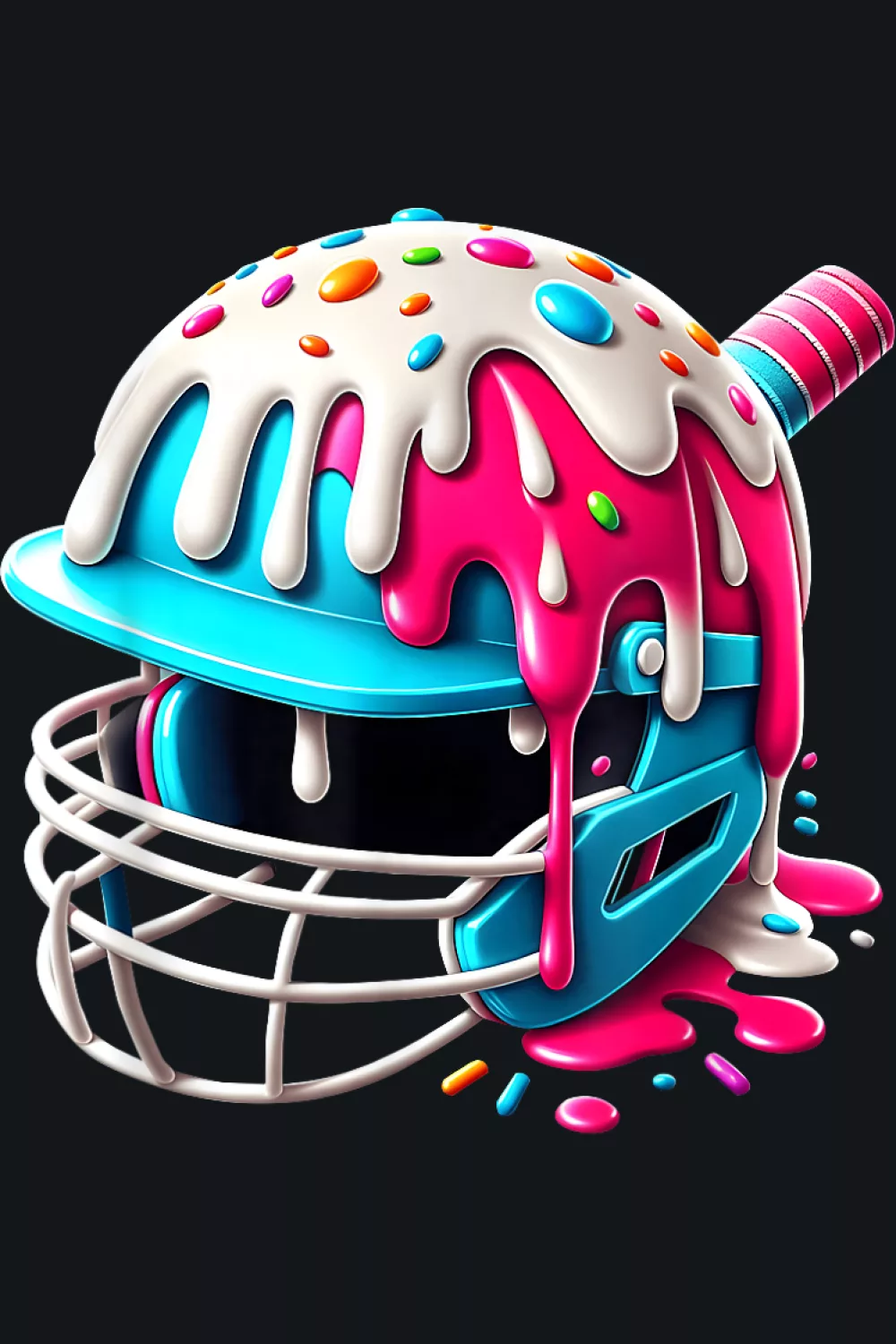 Rainbow sprinkle drip around catcher mask