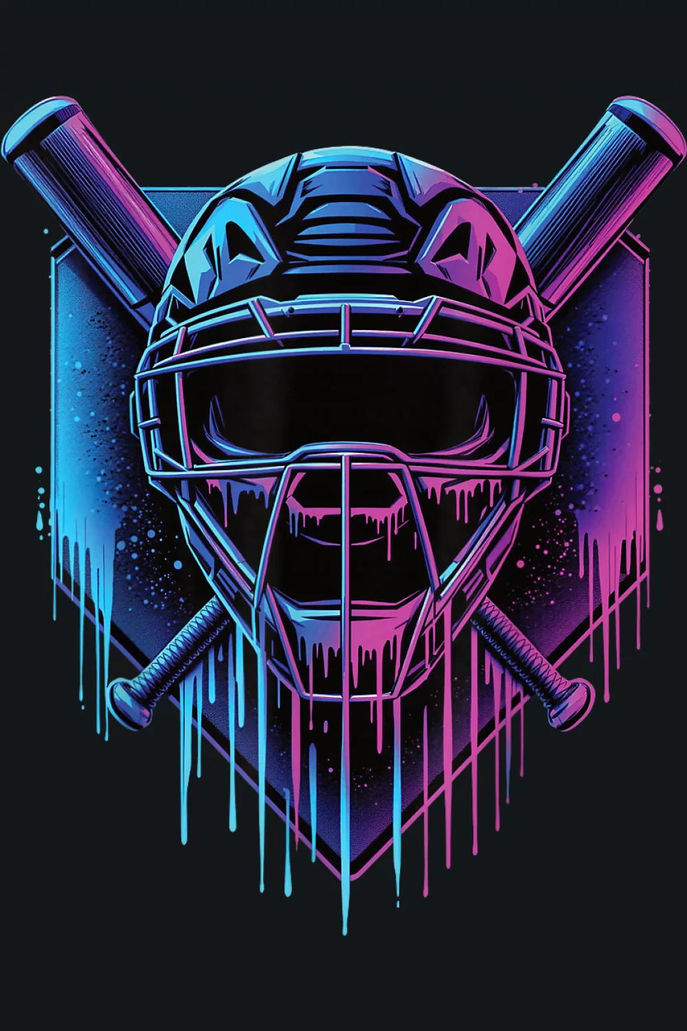 Neon paint dripping catcher mask with crossed bats