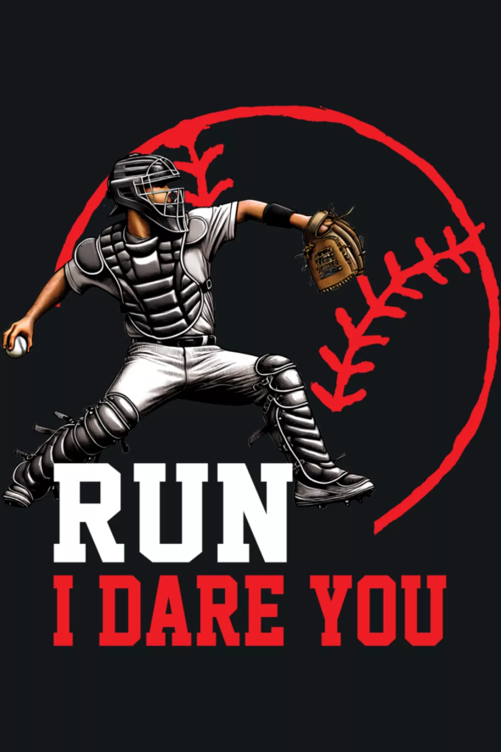Catcher mid throw with motion streaks and sharp wording