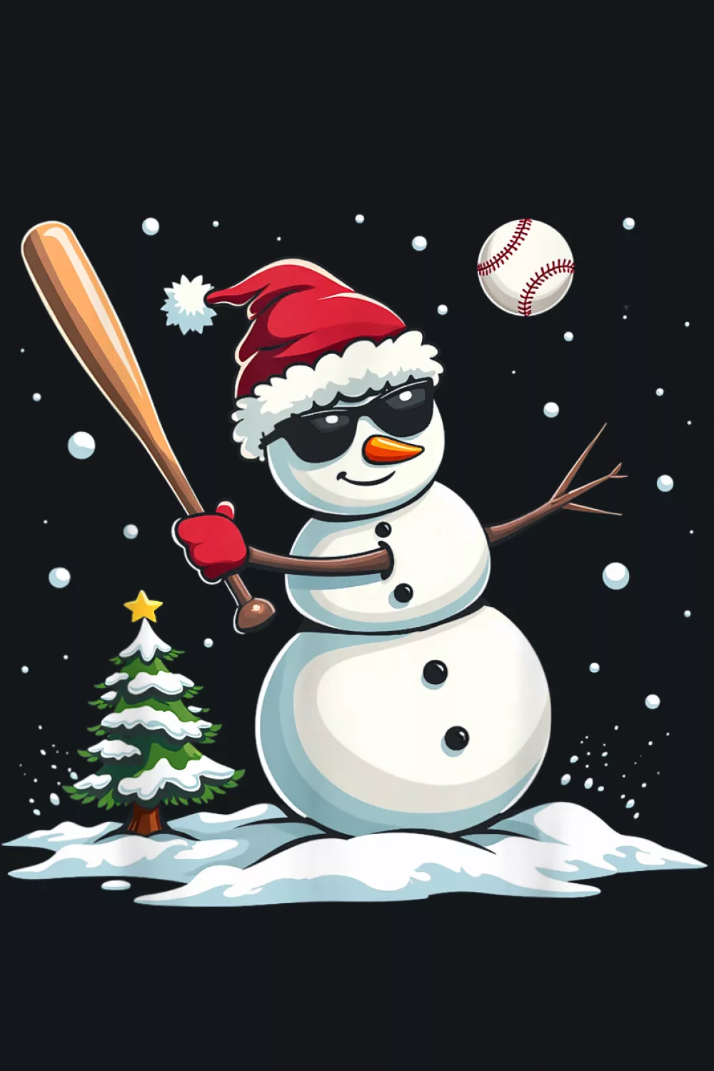 Funny snowman batting in snowfall