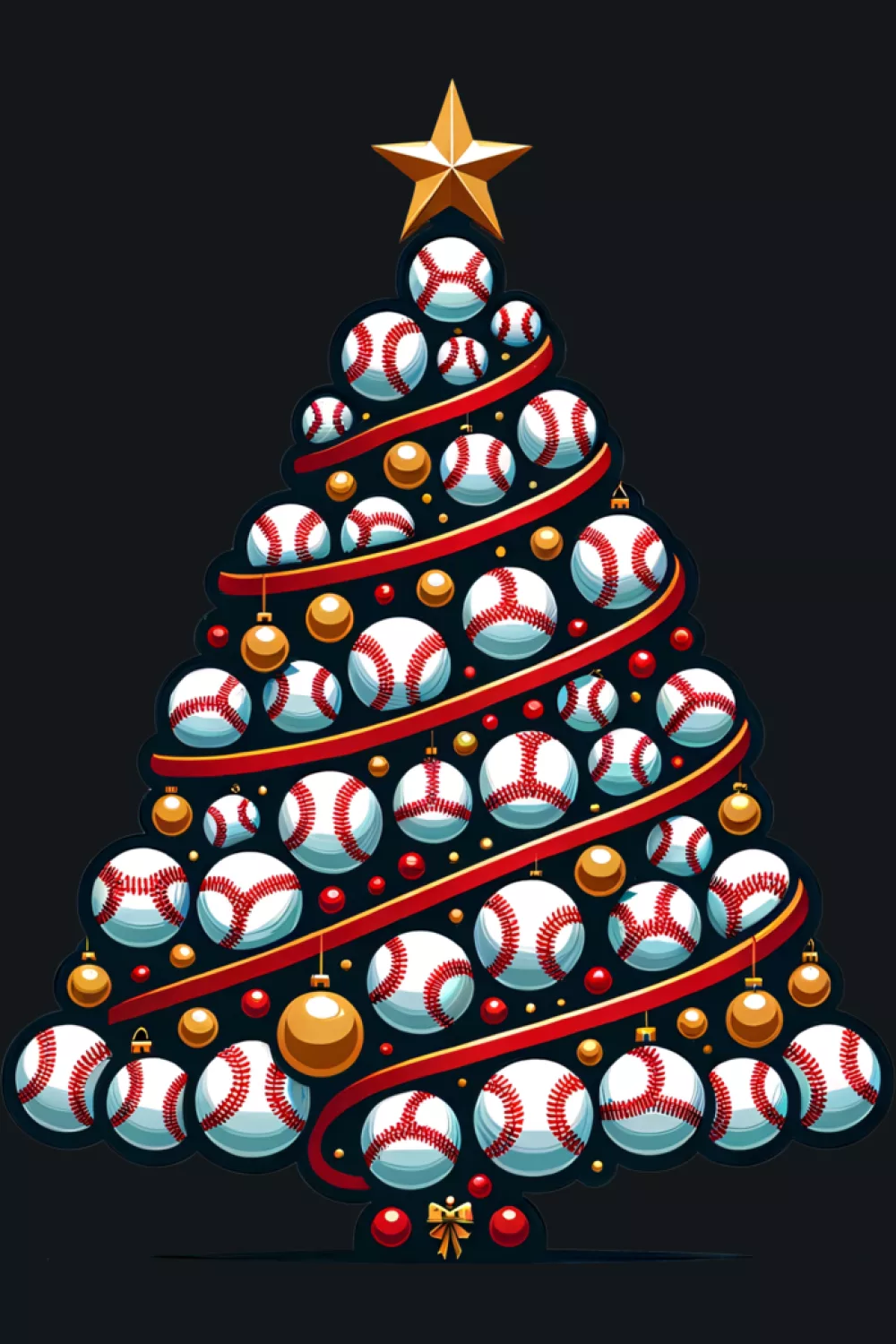 Rounded baseball tree with layered branches and glowing lights.