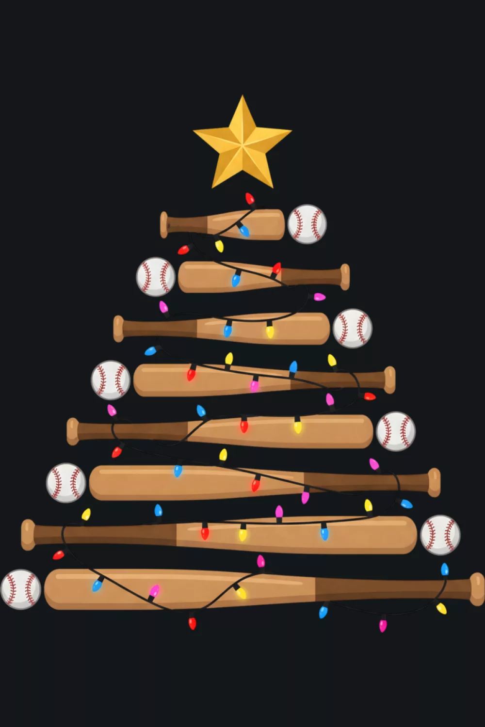 Stacked ball tree with bold stripes and a warm golden star.