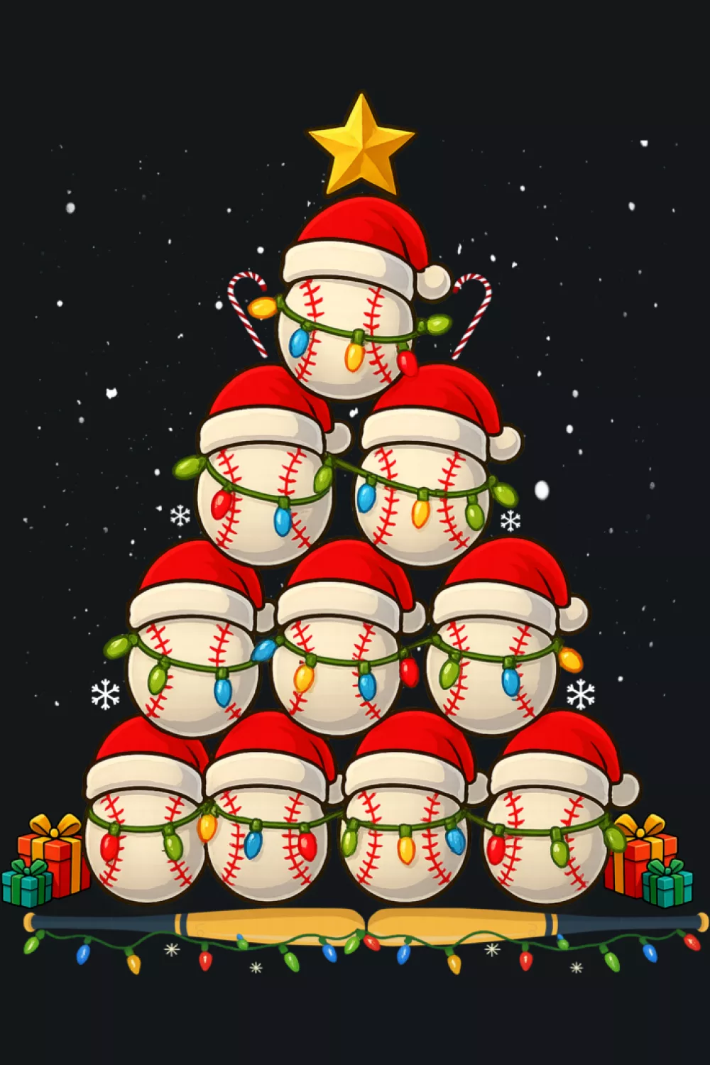 Glowing ball tree with soft colors and gentle star lights.