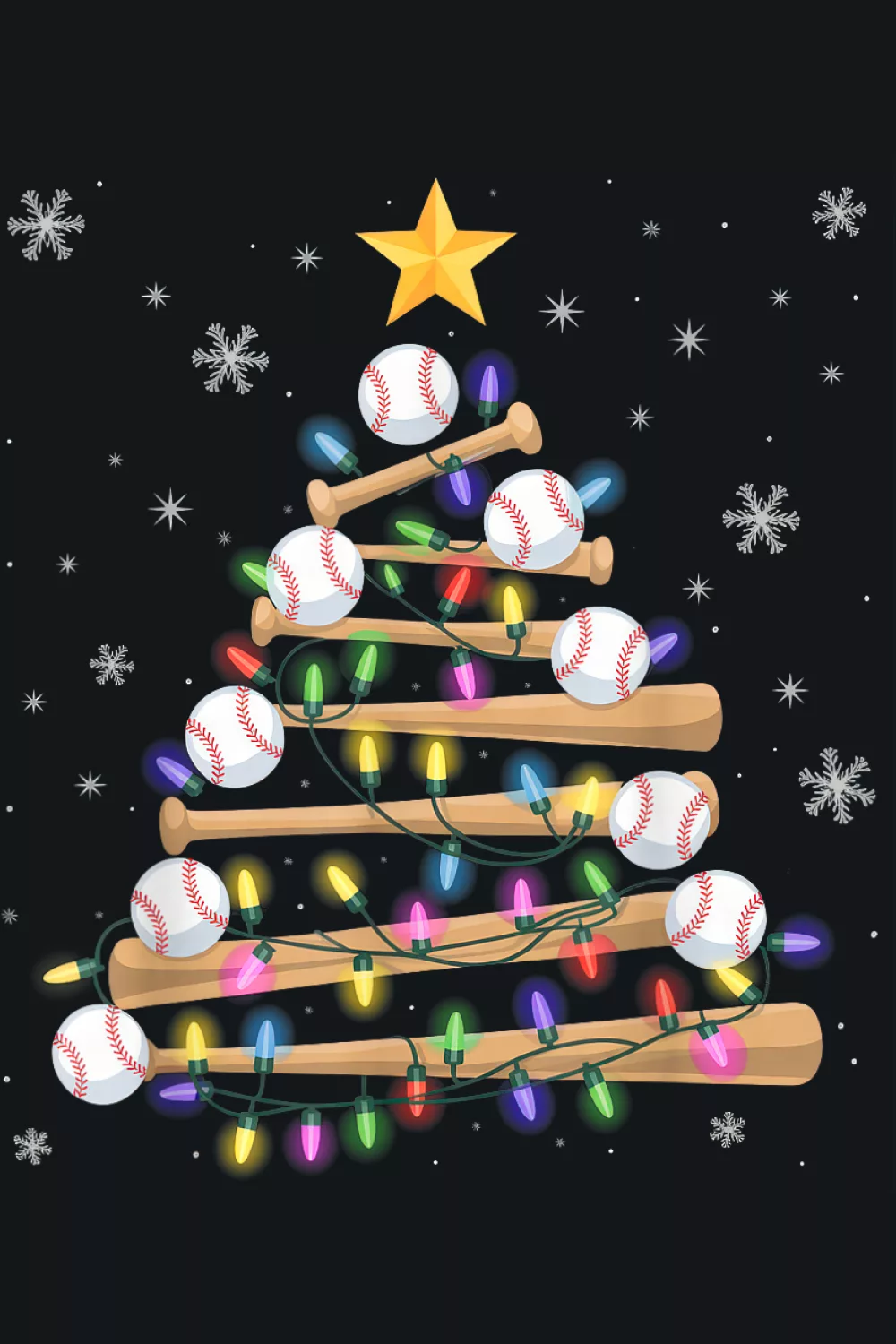 Bright ornaments on baseball tree