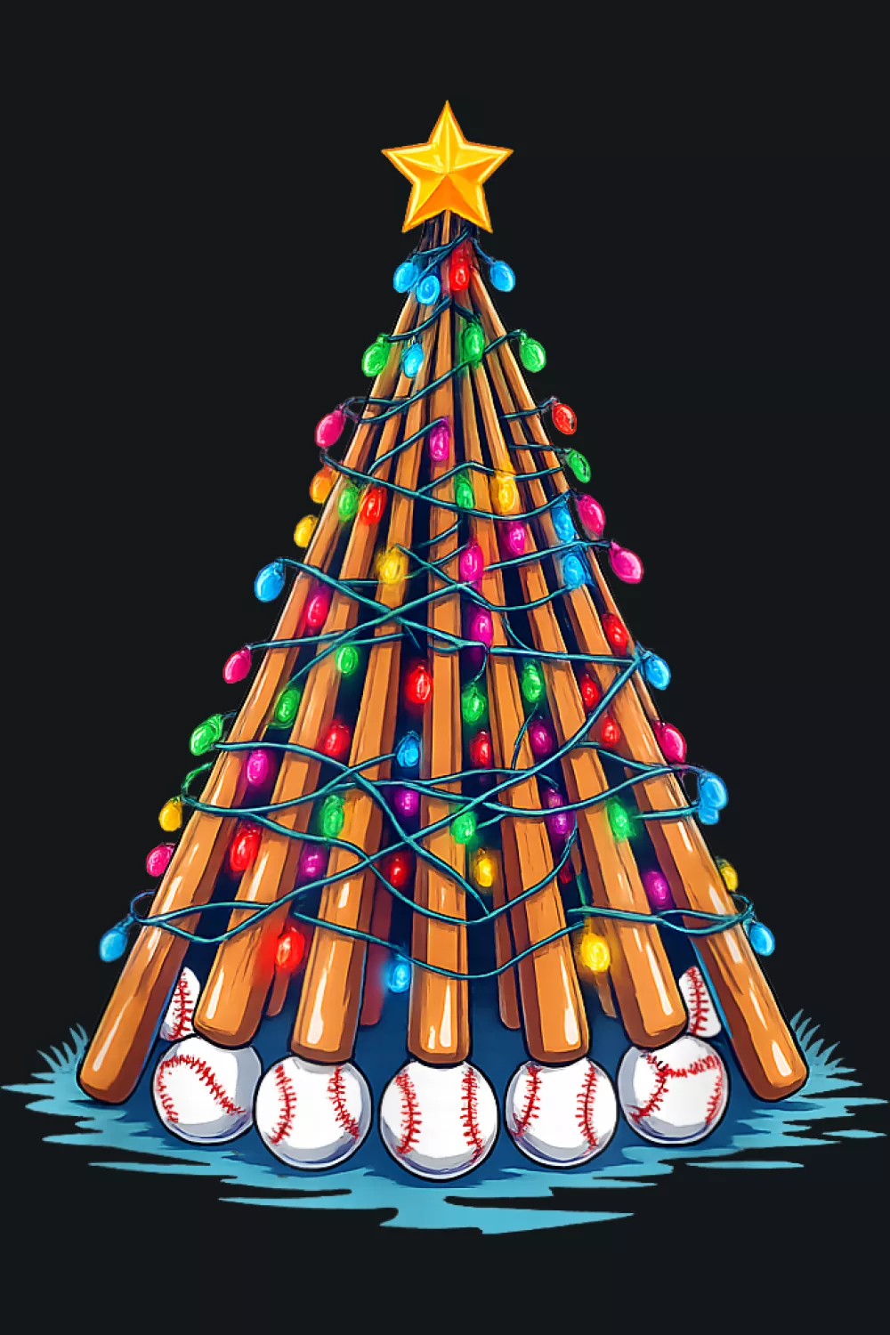Layered baseball tree with bright fairy lights