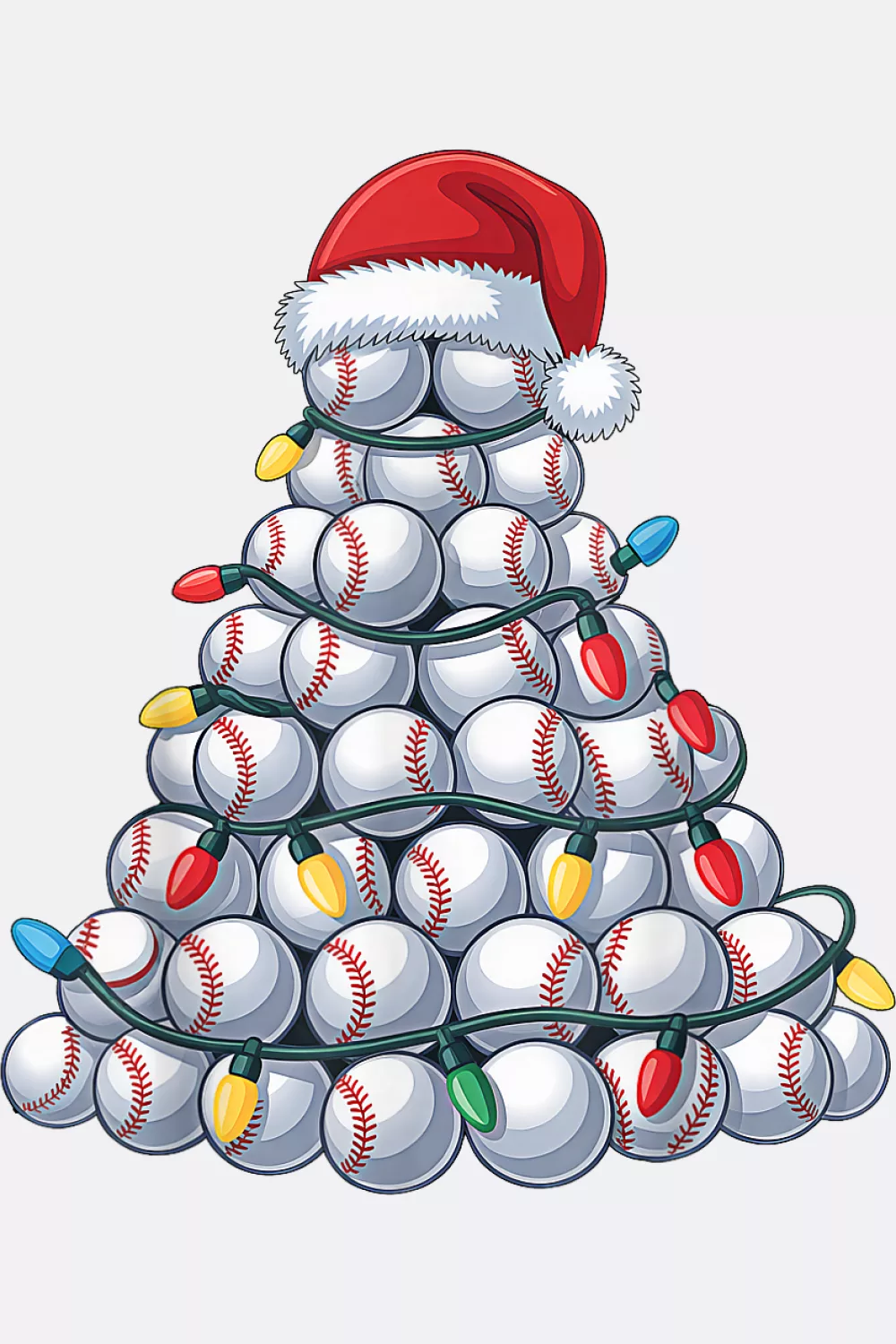 Ornamented baseball tree with star and snow