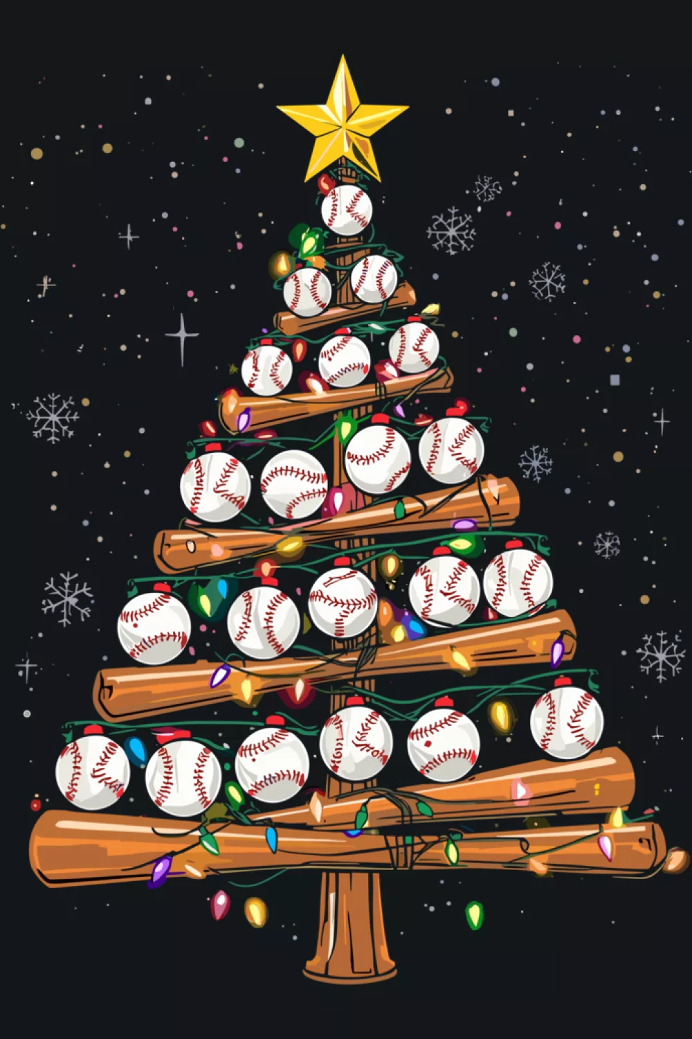 Cozy tree with stacked gifts and gloves set around layers of baseballs.
