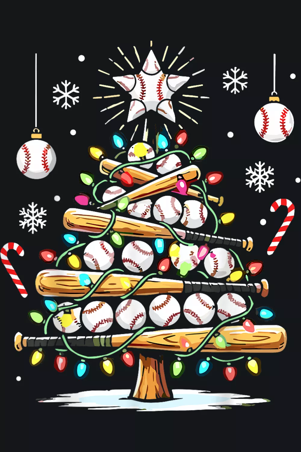 Simple baseball tree with many glowing bulbs on a dark background.