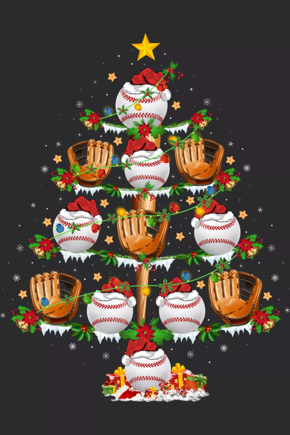 Festive bat and ball tree for long sleeves
