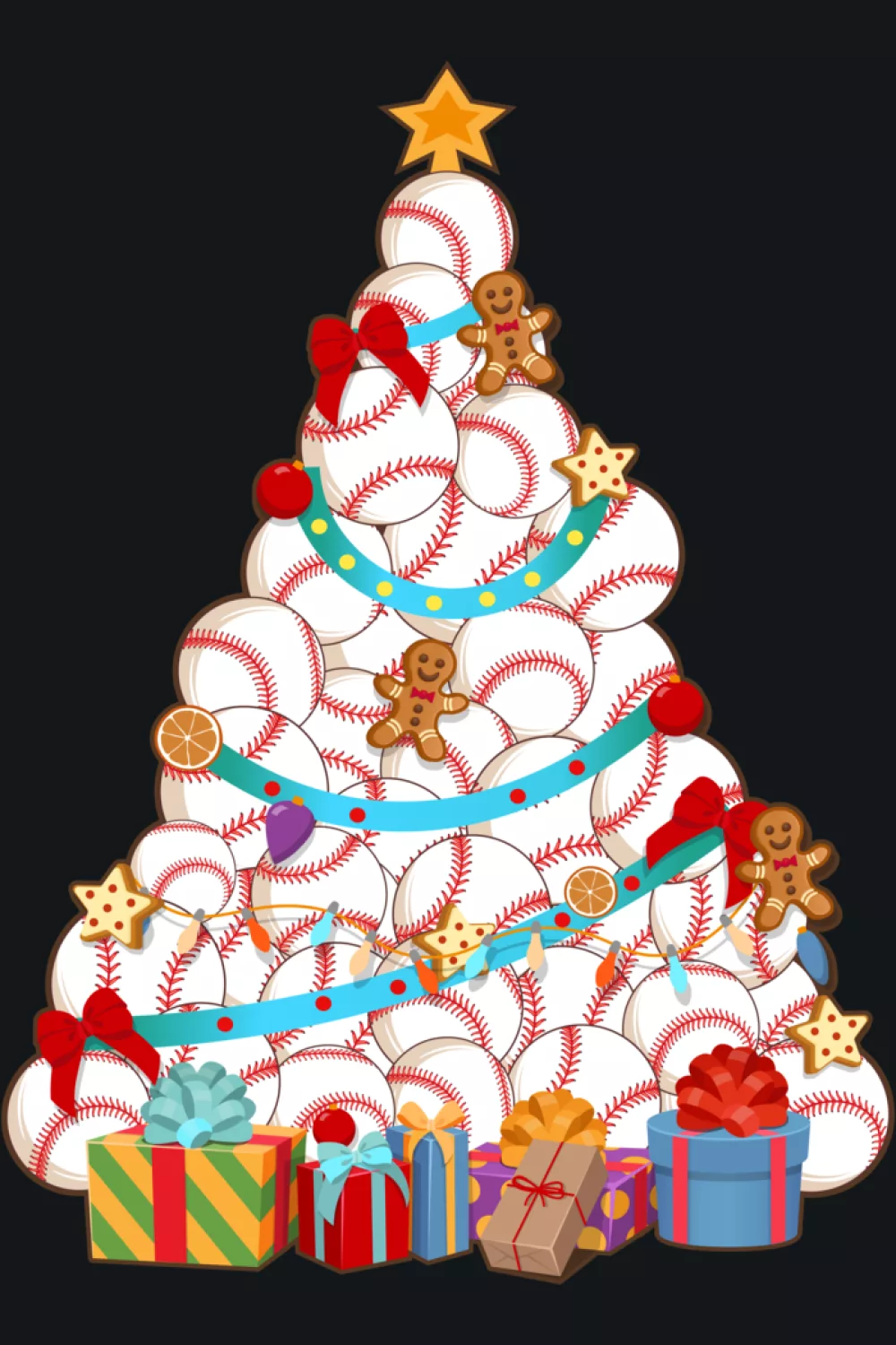 Tree wrapped in lights with fan and coach figures near the base.