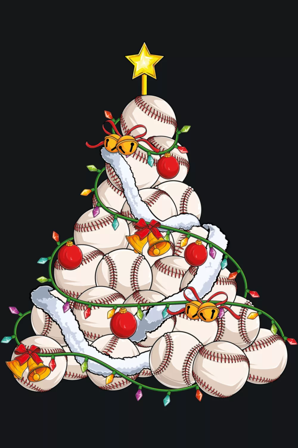 Pajama style baseball tree with friendly faces and a cozy night sky.