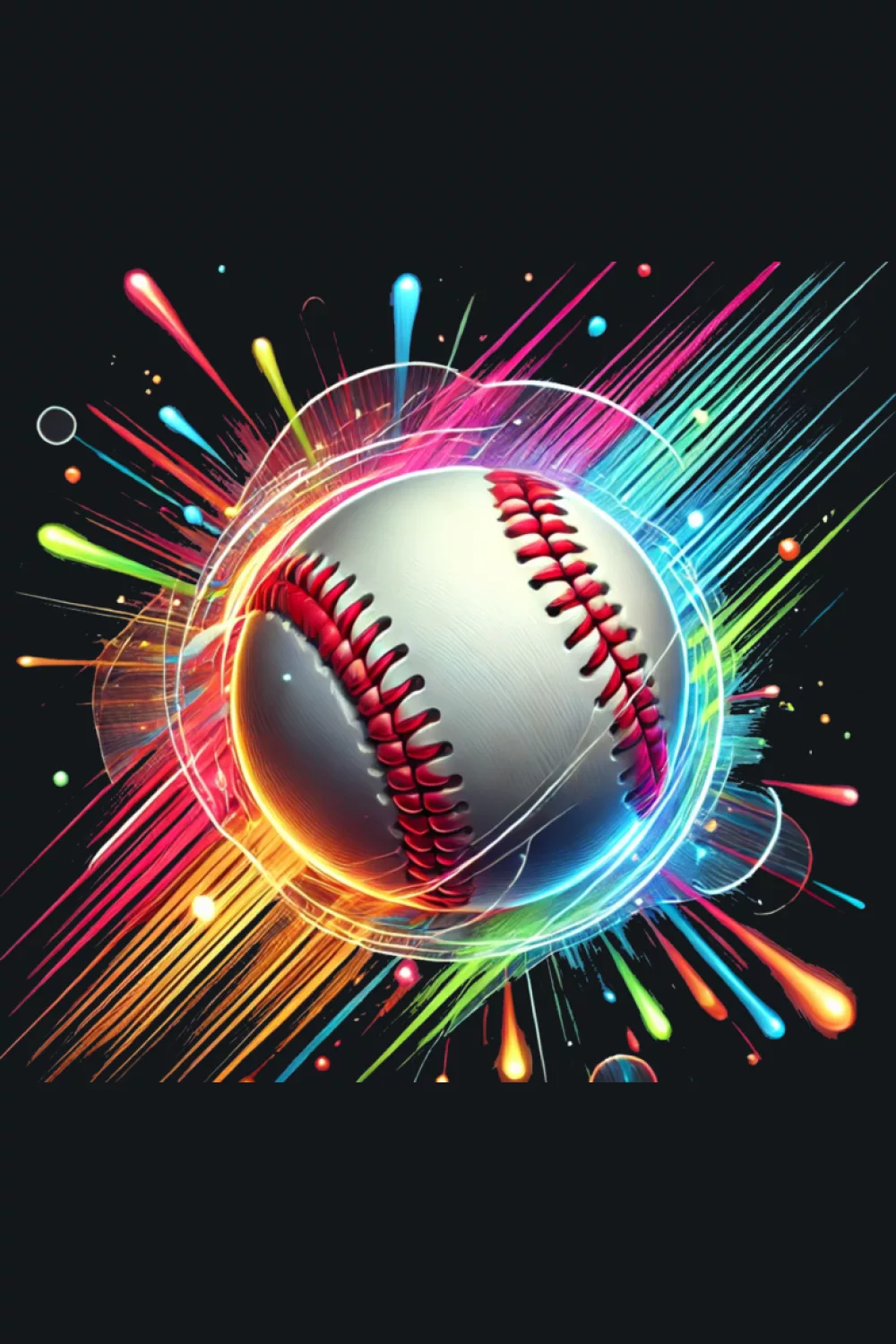 Youth colorful baseball ball design with energetic paint streaks and bold contrast.