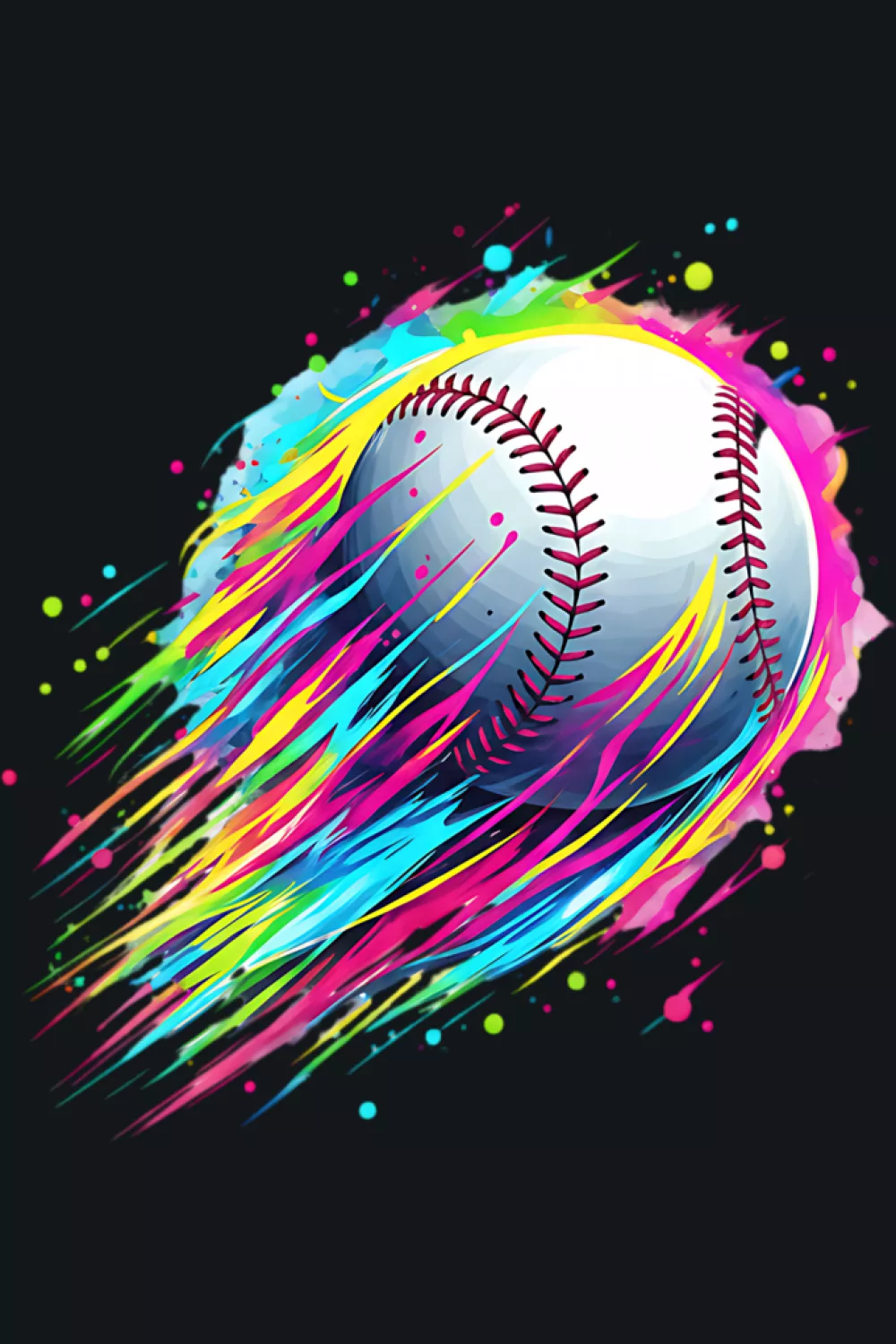 Rainbow splash baseball ball graphic for fun sports fans with bright multi color paint streaks.